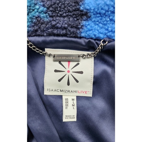 Isaac Mizrahi Live! Floral Printed Faux Fur Shearling Coat Navy QVC Size M - Picture 10 of 16